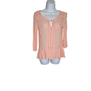 LC Lauren Conrad Peasant Top Keyhole Blouse Ruffle Hem‎ 3/4 Sleeve Size S